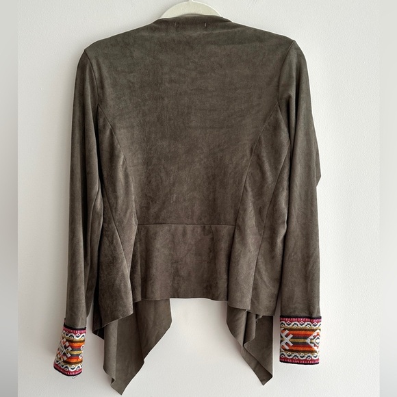 Kaui Suede Cardigan Jacket with Fabric Trim, Army Green/Multi, Size Large - Picture 11 of 15